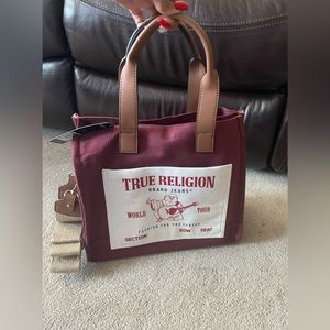 True Religion Burgundy Canvas Tote Bag